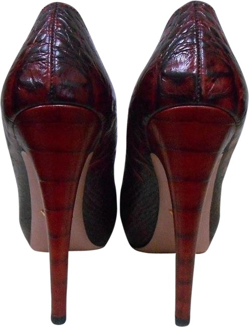 Prada BurgundyDeep Red Croc Embossed Pumps