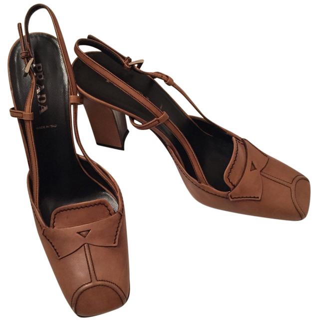 Prada Camel Or Cuoio Antique Calf Pumps