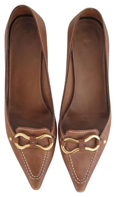 Prada Camel Pointy Toe Kitten Pumps