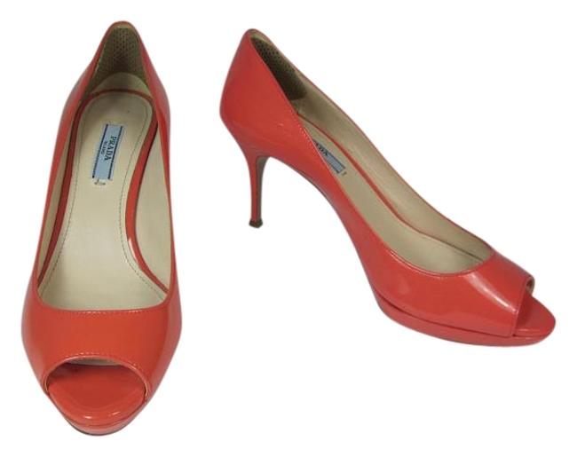 Prada CoralPink Patent Leather Peep Pumps