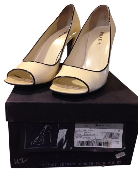 Prada Cream and Black Pumps Narrow