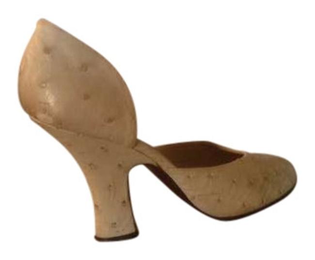 Prada Cream Vintage Retro Leather Crocodile Pumps