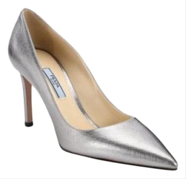 Prada Cromo Asaffiano Metallic 85 Pumps