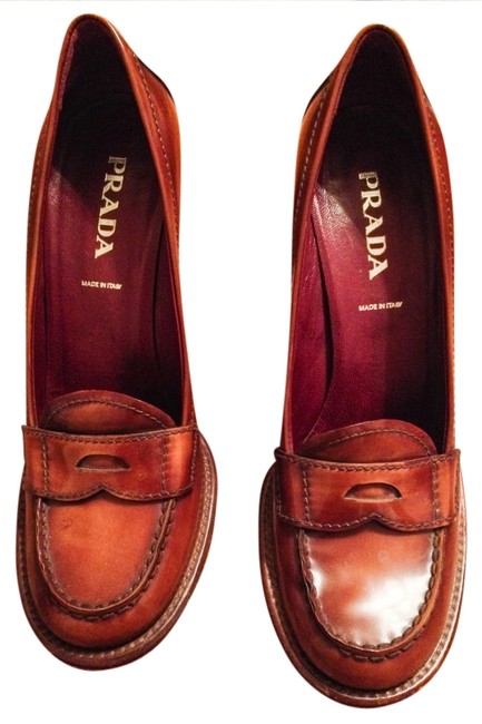 Prada Dark Brown Cordovan Leather Pennyloafer Pumps