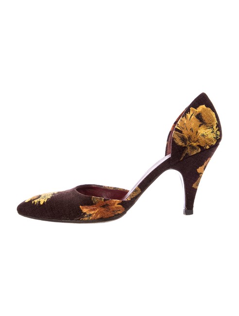 Prada Dark Brown Foral Knit Pumps Narrow