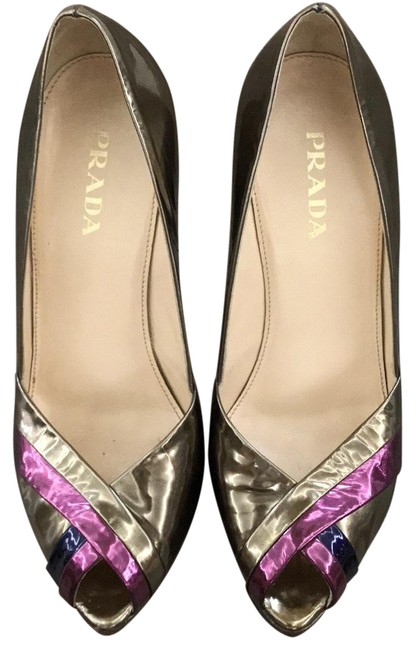 Prada Dark Silver and Purple Metallic 4 Pumps