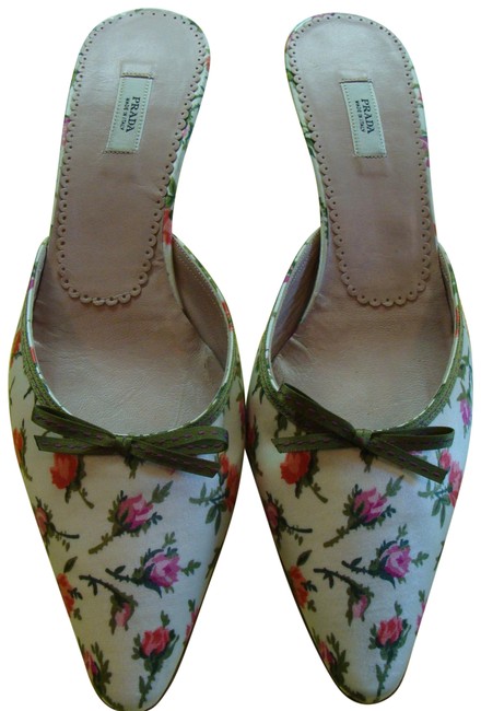 Prada Floral Print Kitten Heel MulesSlides