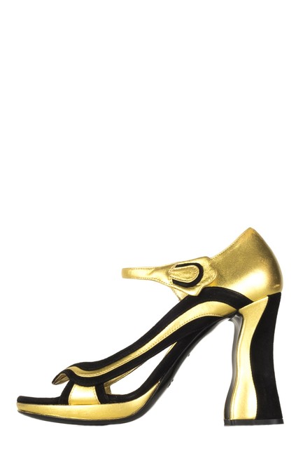 Prada Gold Black and Wavy Pumps