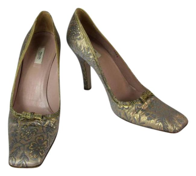 Prada Gold Metallic Brocade Sz: M HeelsPumps