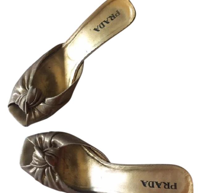 Prada Gold Snake Foil Kitten Heel MulesSlides