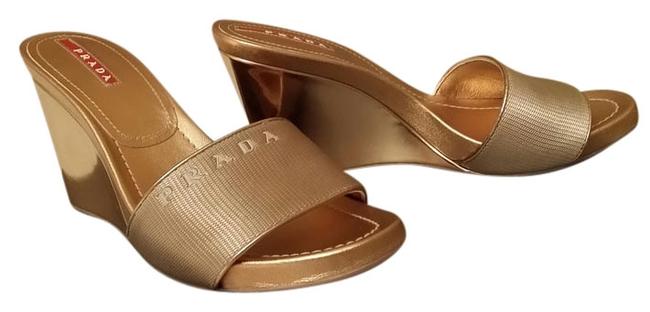 Prada Gold Wedge Slip MulesSlides