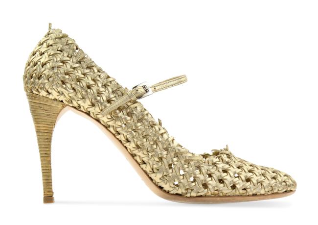 Prada Gold Woven Leather Pumps