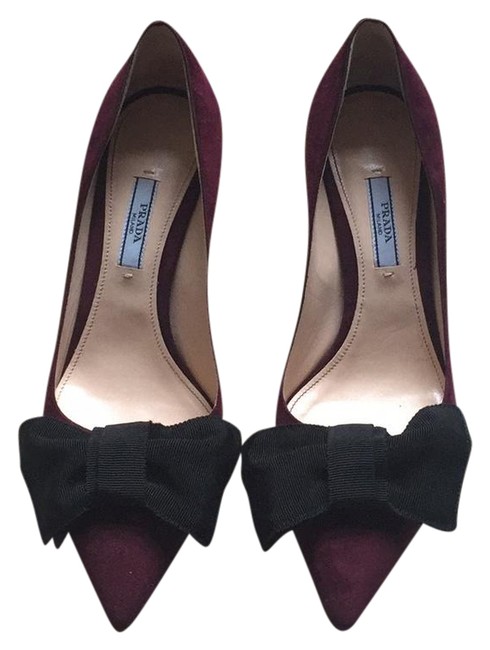 Prada Granato Suede and Bow Point Pumps