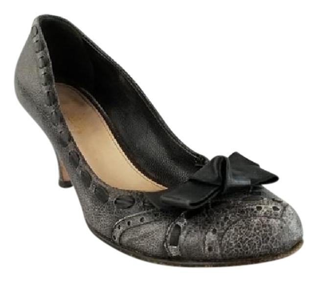 Prada Gray Bow Whipstitch Oxford Pumps