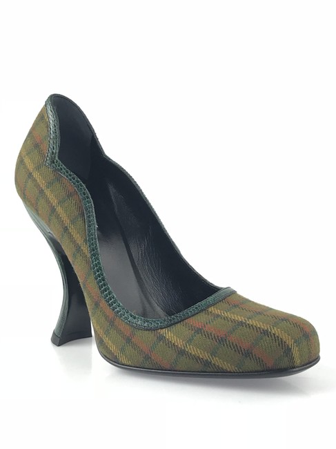 Prada Green Tartan Plaid Curve Pumps