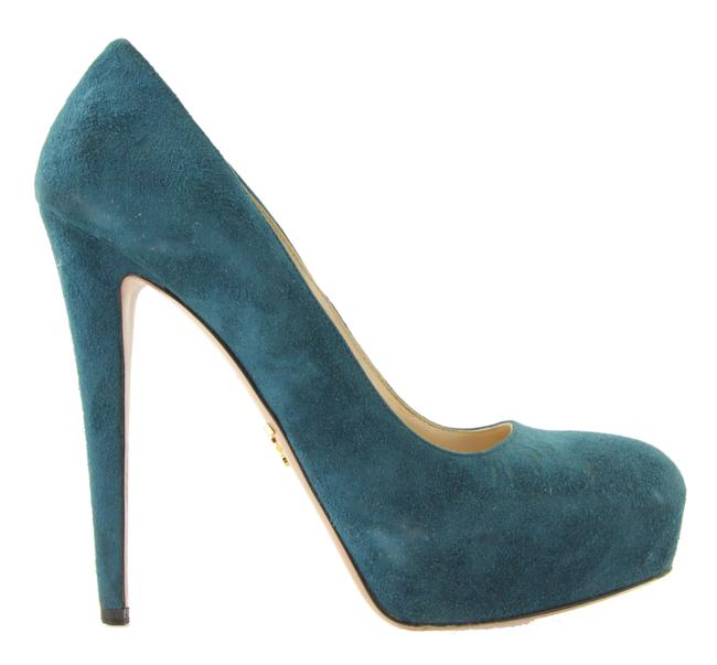 Prada Green Teal Suede Platforms Pumps