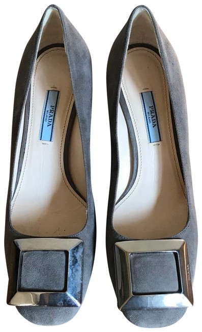 Prada Grey Pilgrim Buckle Pumps