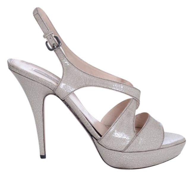 Prada Ivory Cracked Patnet Leather Platform Heels Stilettos Pumps