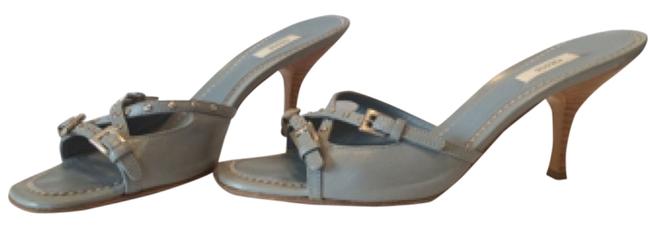 Prada Light Dusty Blue Strappy MulesSlides