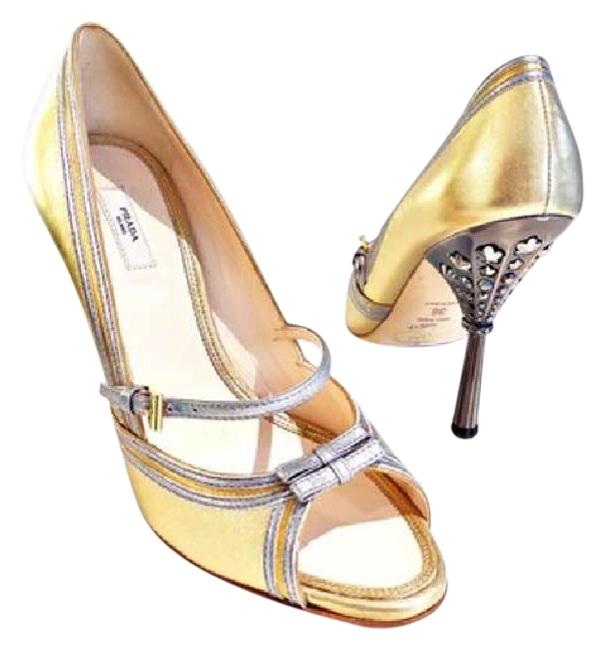 Prada Metallic Gold Silver Fairy Collection Pumps