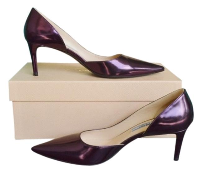Prada Metallic Purple Patent Leather Dorsay Heels 375 Pumps