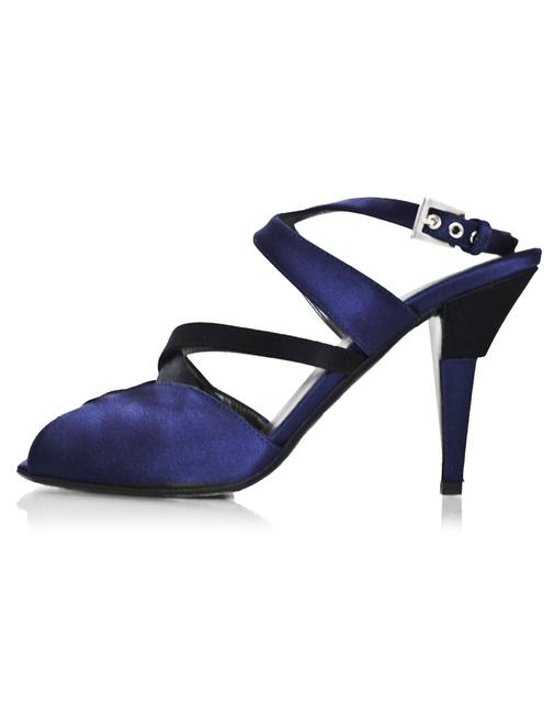 Prada NavyBlack Satin Strappy Pumps