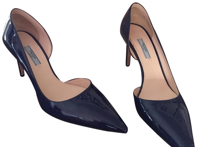Prada Navy Blue Dorsay Patent Pumps