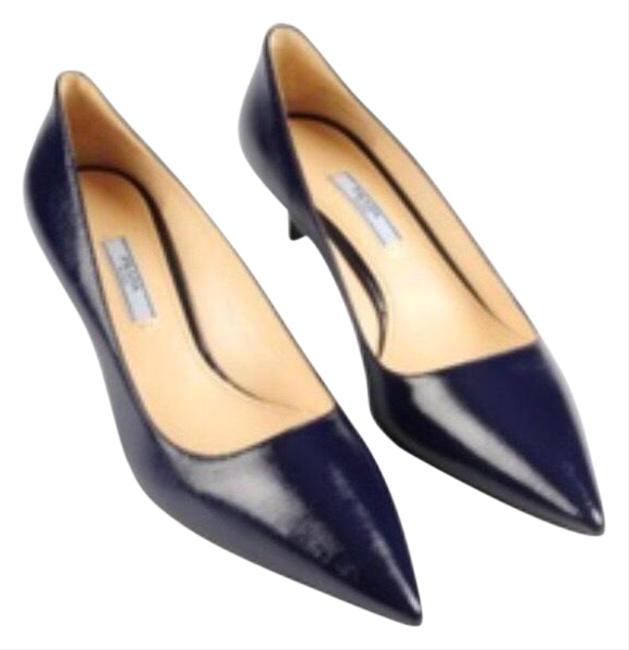 Prada Navy Blue Saffiano Leather Pumps
