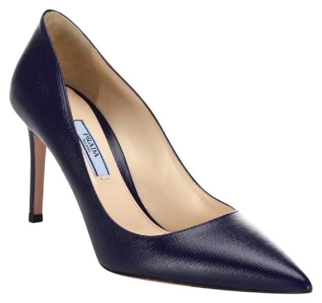 Prada Navy Blue Saffino Pumps