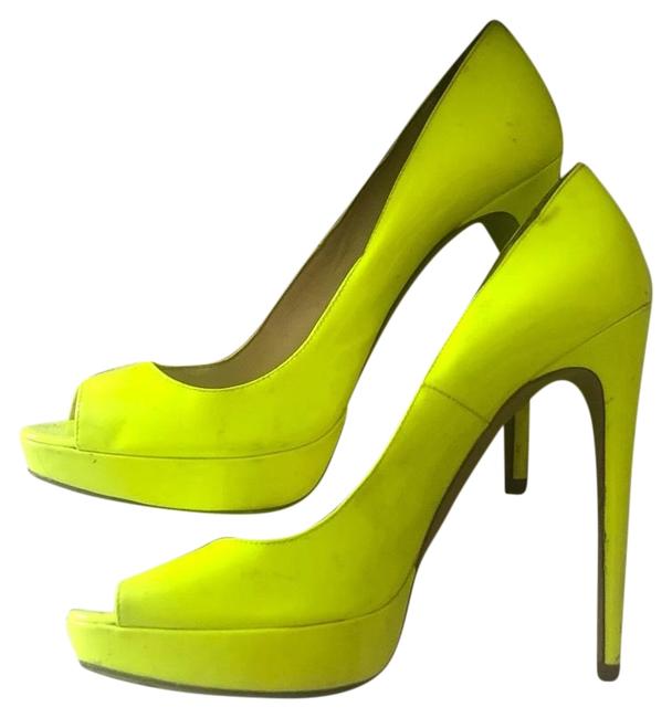 Prada Neon Yellow Patent Peep Toe Pumps