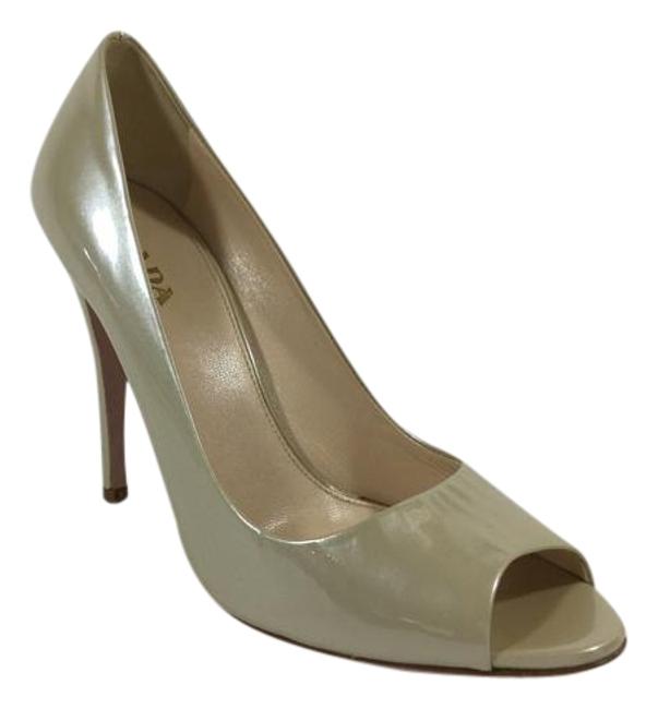 Prada Nude Patent Leather Peep Pumps