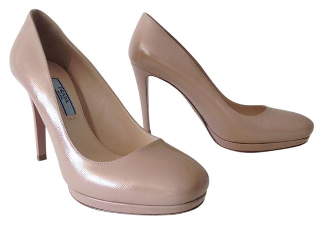 Prada Nude Saffiano Patent Leather Pumps