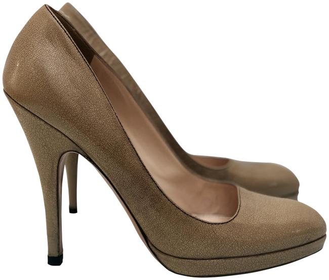 Prada Nude Tan Cracked Leather Pumps