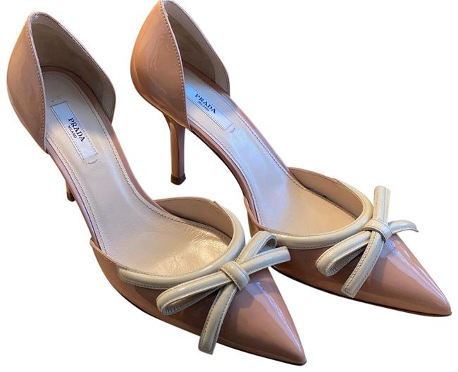 Prada Nude WCream Accents Vernice Bicolor Pumps