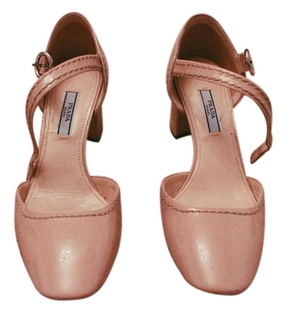 Prada NudePink Short Heel Ankle Strap Pumps