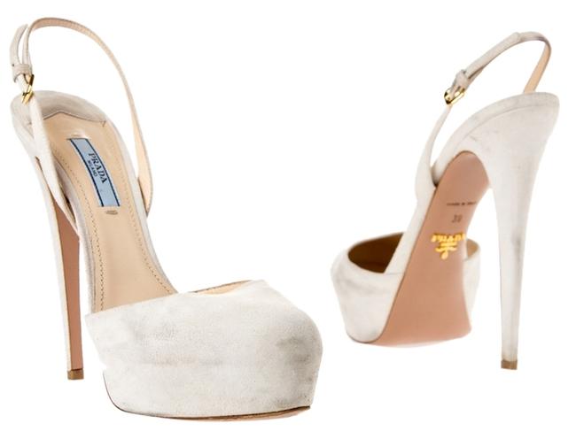 Prada Off White Suede Leather Heels Ankle Strap Pumps Narrow