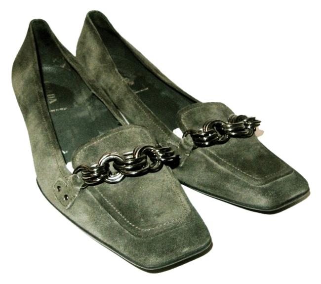 Prada Olive Green Kitten Heel Loafers Pumps