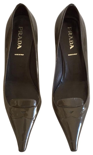 Prada Olive Green Patent Leather Pointed Pumps