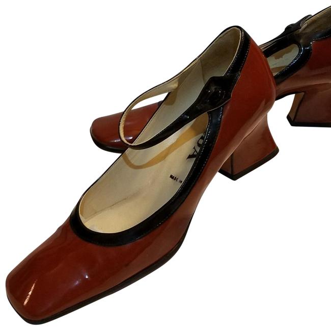 Prada Orange and Black Patent Leather Pumps
