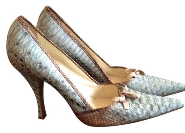 Prada Pale Blue and Tan Pumps
