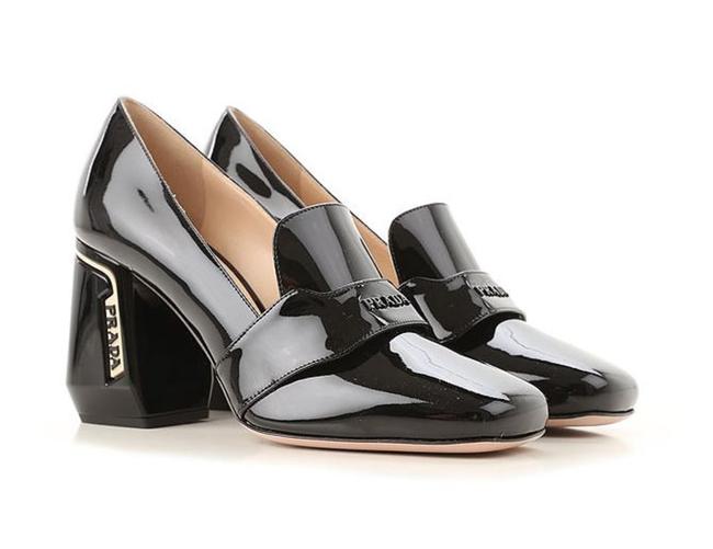 Prada Patent Black Heel Loafer Pumps