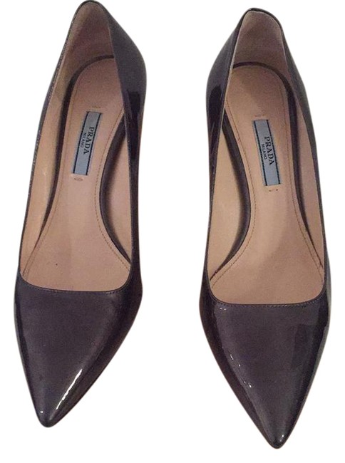 Prada Patent Slate Or Gray Pumps