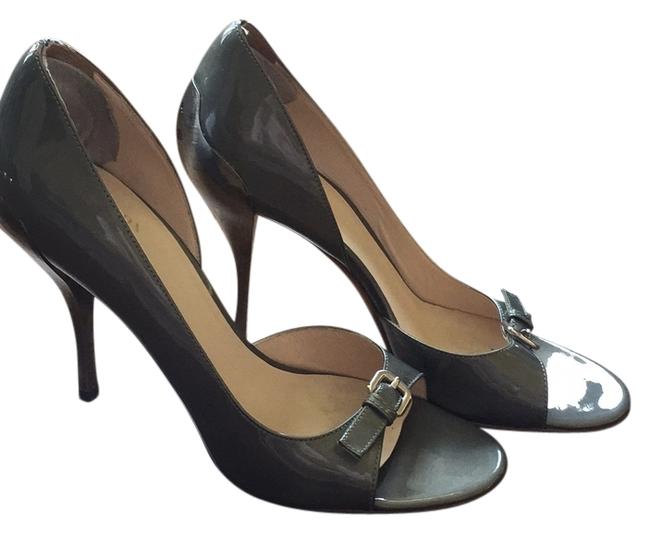 Prada Pewter Patent Leather Stilletto Pumps
