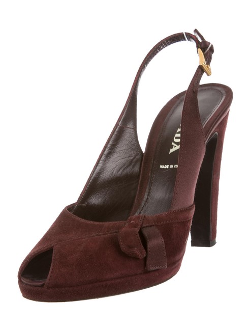 Prada Plum Suede Open toe Slingback Platform Pumps