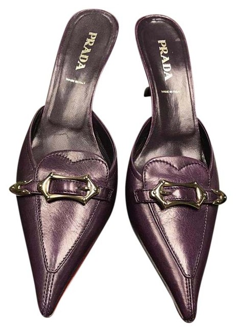 Prada Purple Flats Kitten Heels Plum MulesSlides
