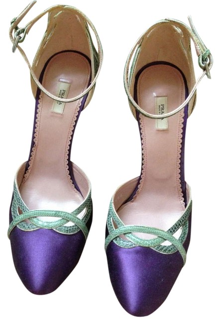Prada Purple Satin Snakeskin Maryjanes Made In Italy Pumps