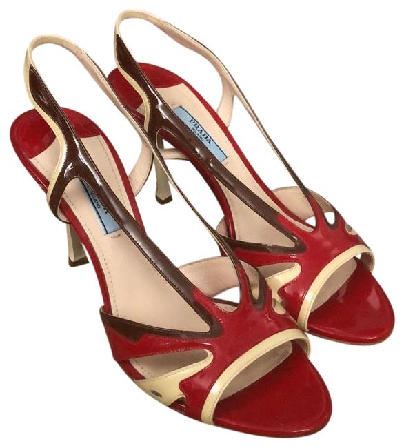 Prada Red Brown and Beige Vernice Classic Pumps