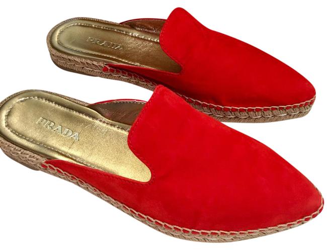 Prada Red Calzature Donna Camoscio MulesSlides