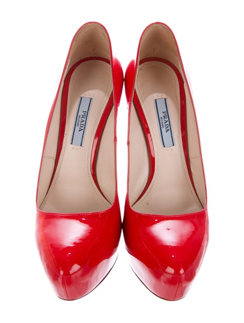 Prada Red Pumps Extra Wide Ww, Ee