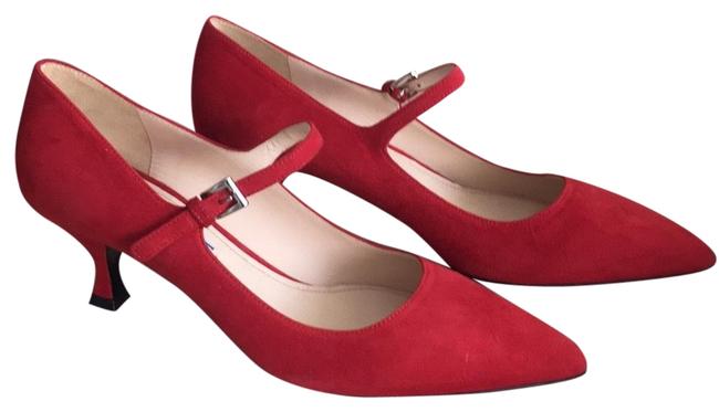 Prada Red Suede Mary Jane Kitten Heel 385 Nwot Pumps